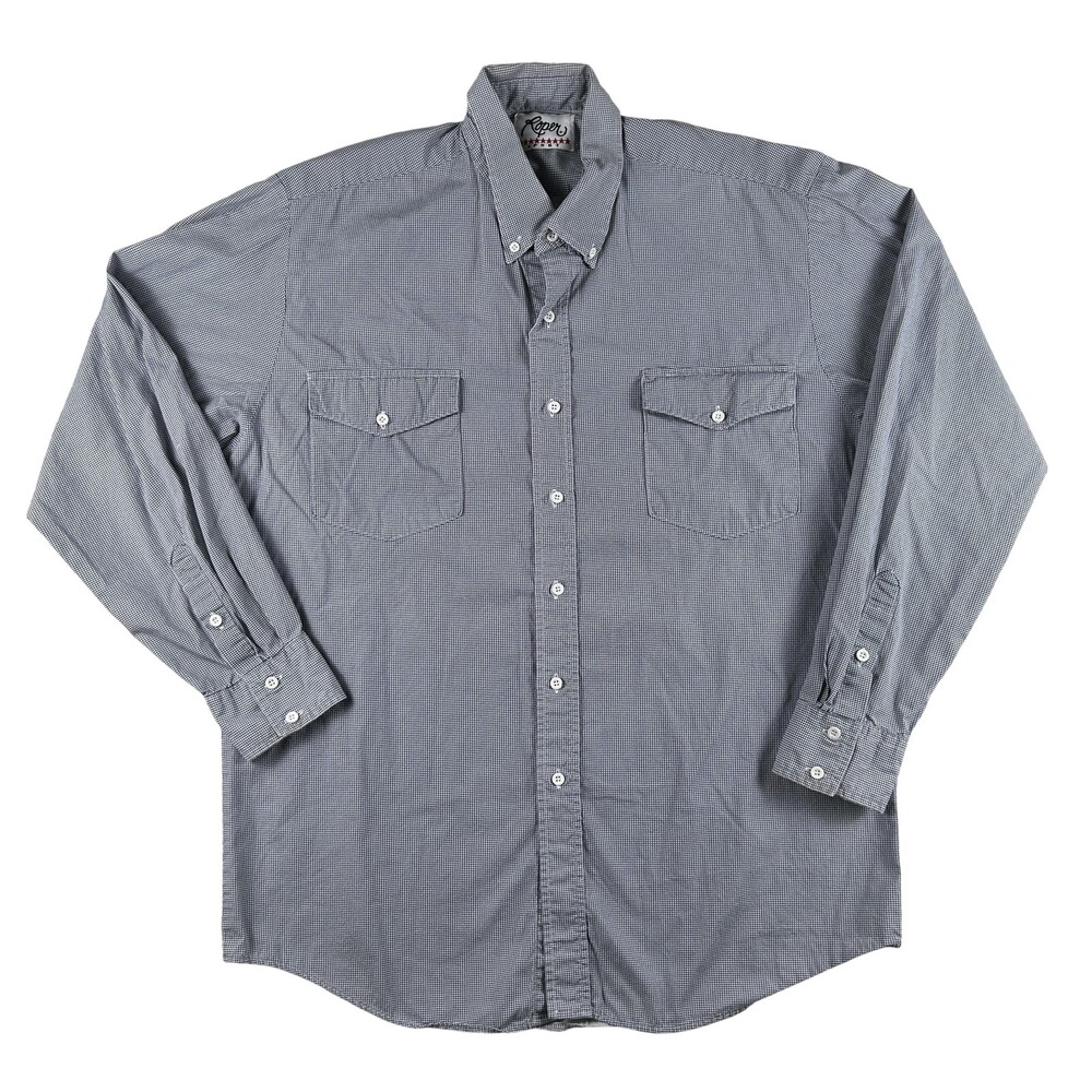 Vintage Roper Shirt Mens XL Blue Check Long Sleeve Button Down Western Casual